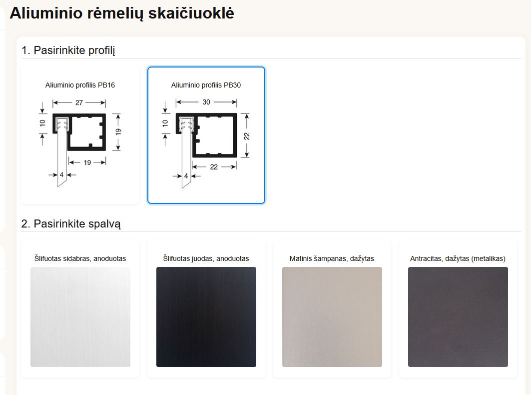 Aliuminio profilio spalvos pasirinkimas