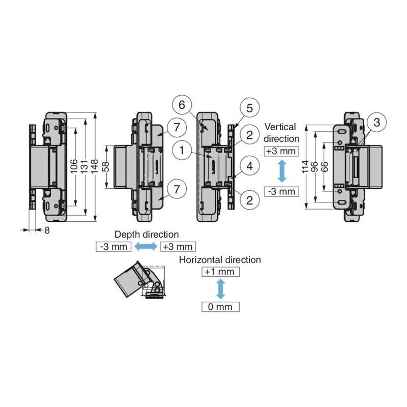 3-WAY ADJUSTABLE CONCEALED HINGE HES2D-140 7