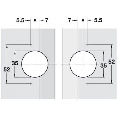 90° atsidarymo baro lankstas, kai plokštės sujungimo kampas - 45° 2