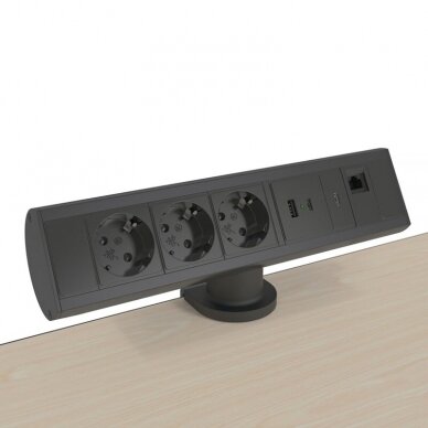 Rozešu bloks Axessline ar 3 rozetēm, 1 USB-A un 1 USB-C uzlādes ligzda, 1 USB-C un 1 Data pieslēgumvieta
