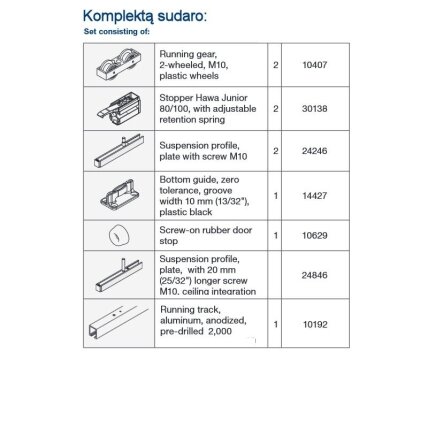 Комплект системы Hawa JUNIOR 80 B с рельсом, крепление к потолку 2 Комплект системы Hawa JUNIOR 80 B с рельсом, крепление к потолку 2