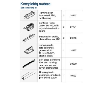 Комплект системы Hawa JUNIOR 100 B с рельсом, крепление к потолку 2 Комплект системы Hawa JUNIOR 100 B с рельсом, крепление к потолку 2