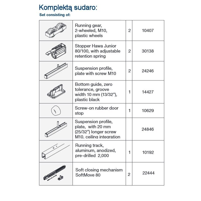 Комплект системы Hawa JUNIOR 80 B с рельсом, крепление к потолку 4 Комплект системы Hawa JUNIOR 80 B с рельсом, крепление к потолку 4