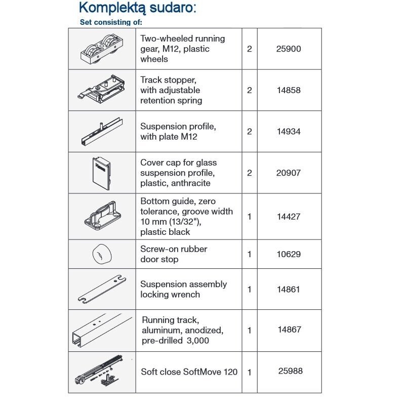 Комплект системы Hawa JUNIOR 120 B с рельсом, крепление к потолку 3 Комплект системы Hawa JUNIOR 120 B с рельсом, крепление к потолку 3