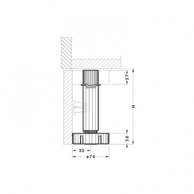 Разборная кухонная ножка, 28 mm, диаметр основания - 70 mm 1