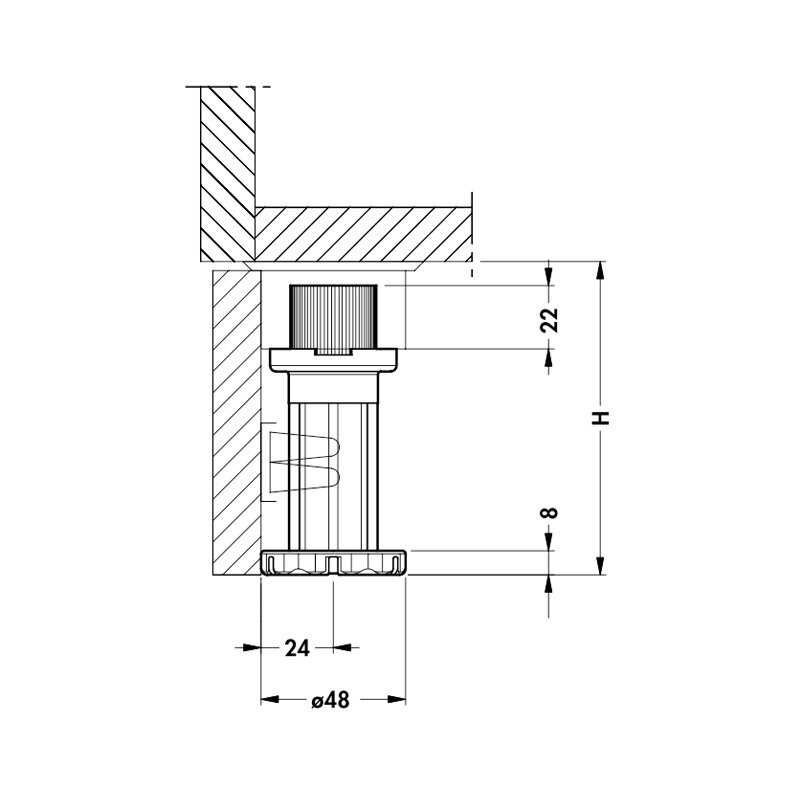 Plastic kitchen leg with separate fixing socket, 28 mm 1 Plastic kitchen leg with separate fixing socket, 28 mm 1