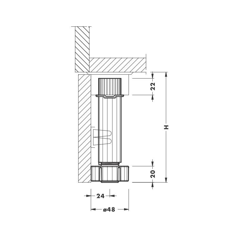 Plastic kitchen leg with separate fixing socket, 28 mm 1 Plastic kitchen leg with separate fixing socket, 28 mm 1