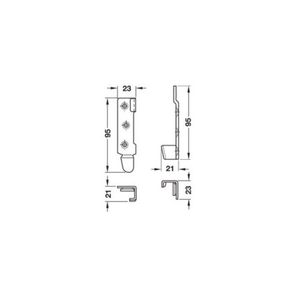 Bed fitting with cranked hook-in part and striking plate 1 Bed fitting with cranked hook-in part and striking plate 1