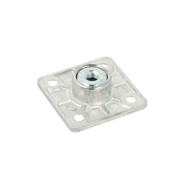 Quadrangular plate with bushing for table leg fastening