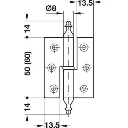 Brass hinge, with flat leaf and knobs. Suitable for full inset doors. 2 Brass hinge, with flat leaf and knobs. Suitable for full inset doors. 2