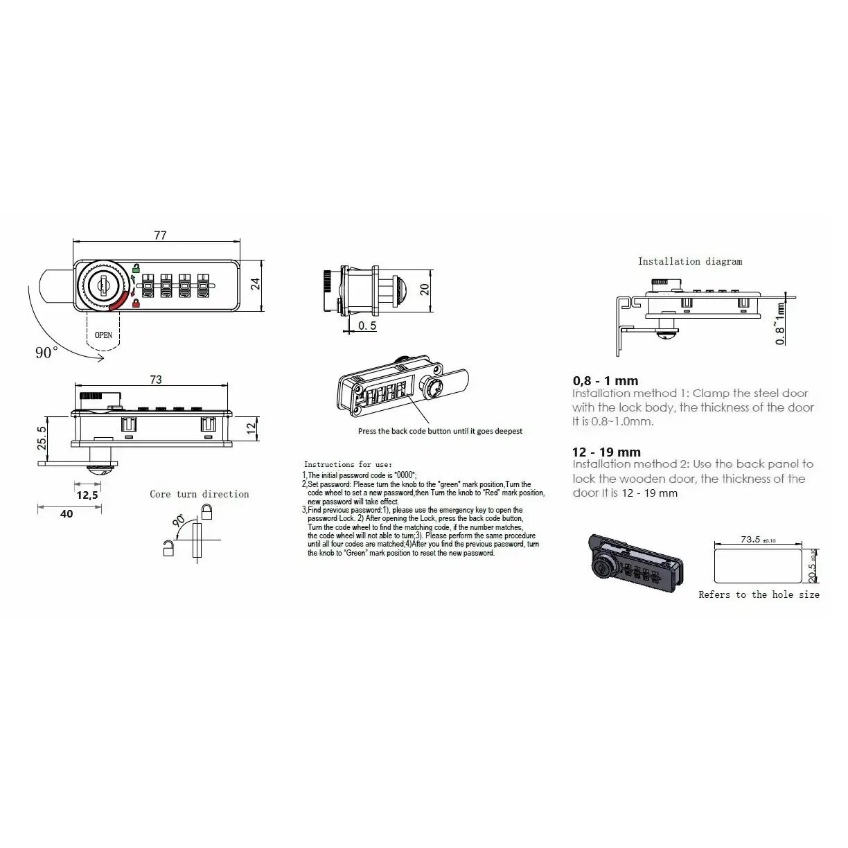 Kodinė mechaninė spynelė, laisvo kodo 2 Kodinė mechaninė spynelė, laisvo kodo 2