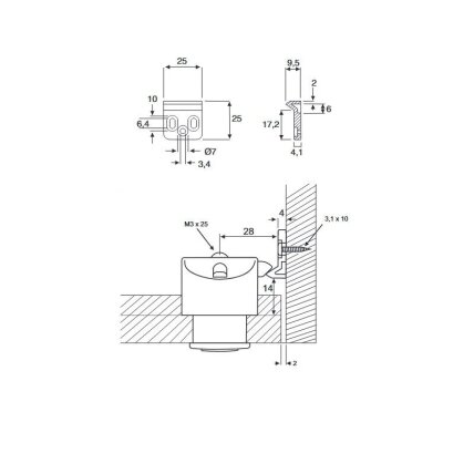 Housing and striking plate for handle MOBY 2 Housing and striking plate for handle MOBY 2