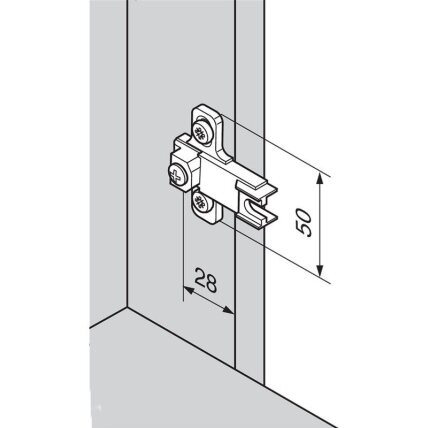 Cruciform mounting plate – Blind corner hinge inset application 1