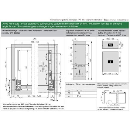 „Nova Pro Scala“ CRYSTAL drawer for slide-in elements H-94 mm 1 „Nova Pro Scala“ CRYSTAL drawer for slide-in elements H-94 mm 1