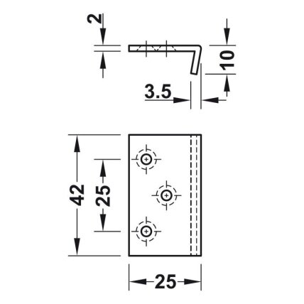 Angled striking plate, for Symo latchbolt rim lock, for screw fixing,  42x25x10 mm 2