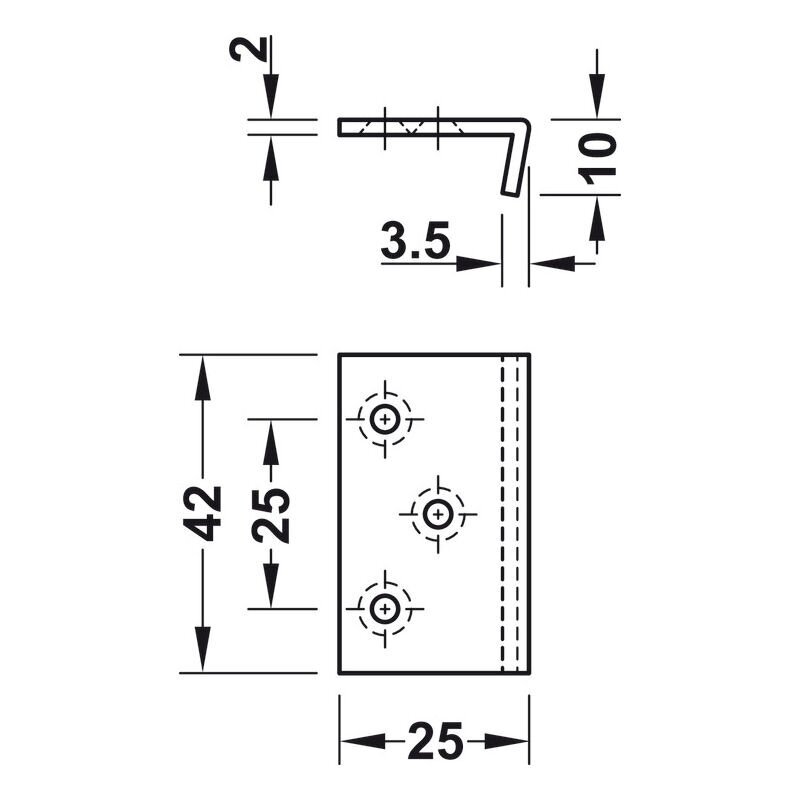 Angled striking plate, for Symo latchbolt rim lock, for screw fixing, 42x25x10 mm 2 Angled striking plate, for Symo latchbolt rim lock, for screw fixing, 42x25x10 mm 2