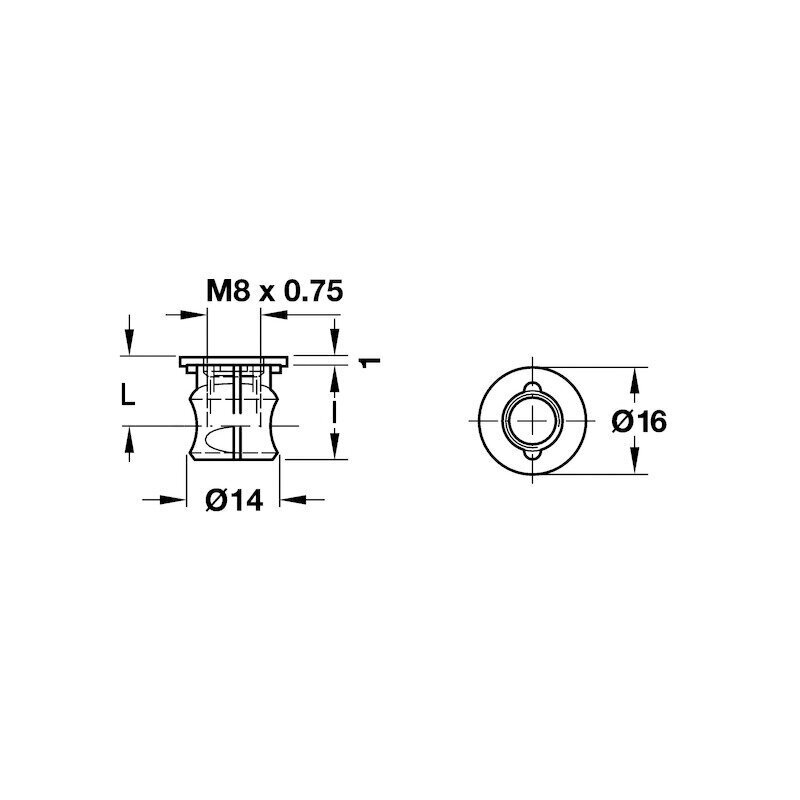 Obudowa złącza D=14 mm, dla grubości panelu 18 mm 1 Obudowa złącza D=14 mm, dla grubości panelu 18 mm 1