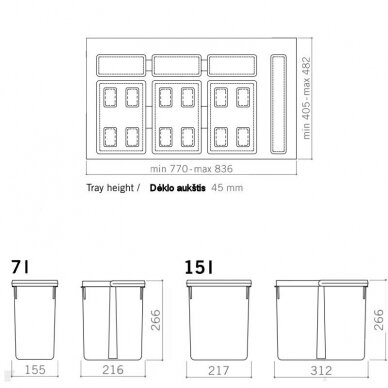 Bin sets for 900 mm cabinet width 1
