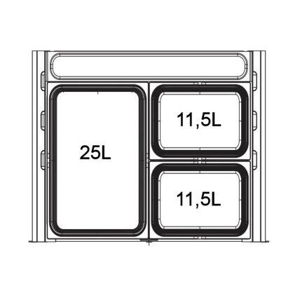 Waste system, push to open, for 600 mm cabinet 25/11.5/11.5 3 Waste system, push to open, for 600 mm cabinet 25/11.5/11.5 3