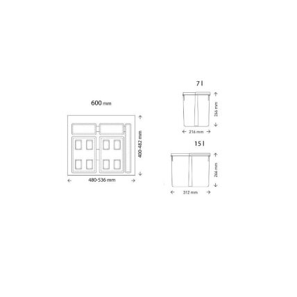 Bin sets for 600 mm drawer width 2