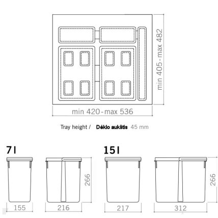 Bin sets for 600 mm drawer width 3