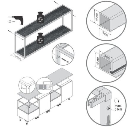 SMARTCUBE juodos spalvos lentynų modulių sistema iš aliuminio 6 SMARTCUBE juodos spalvos lentynų modulių sistema iš aliuminio 6