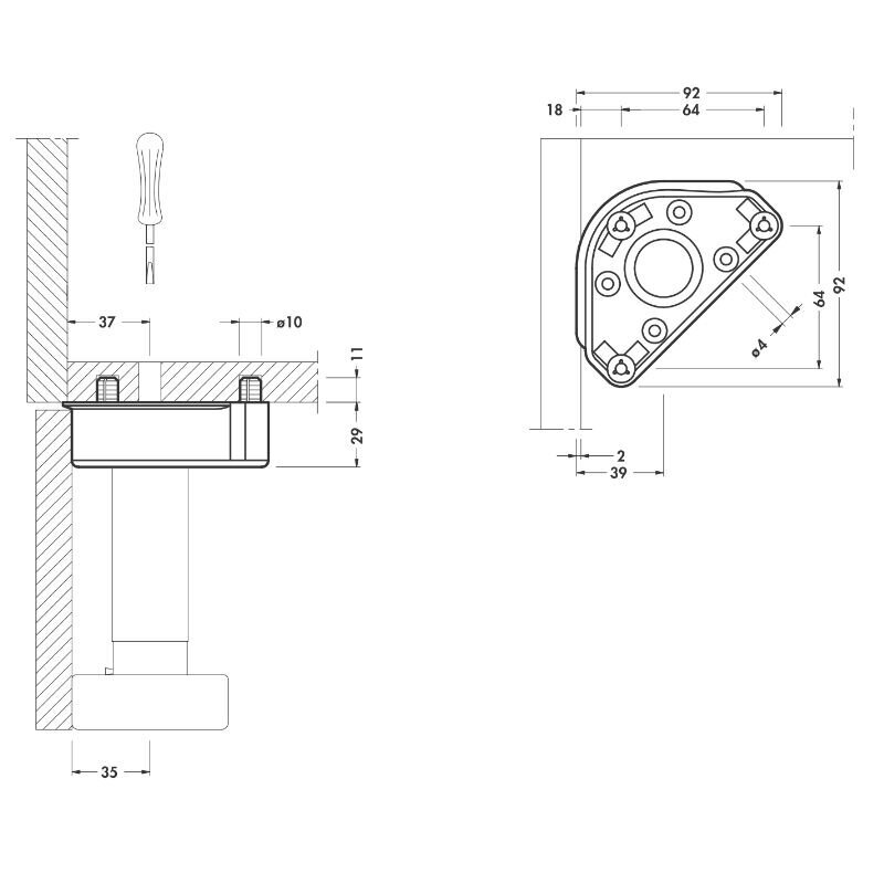 Płyta montażowa do nogi 34 mm 1 Płyta montażowa do nogi 34 mm 1