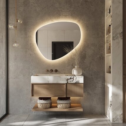 Frameless LED mirror 9060, with integrated demister Frameless LED mirror 9060, with integrated demister