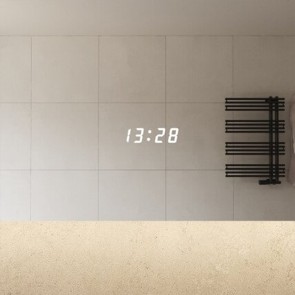 Frameless LED mirror with integrated digital clock C4030 1