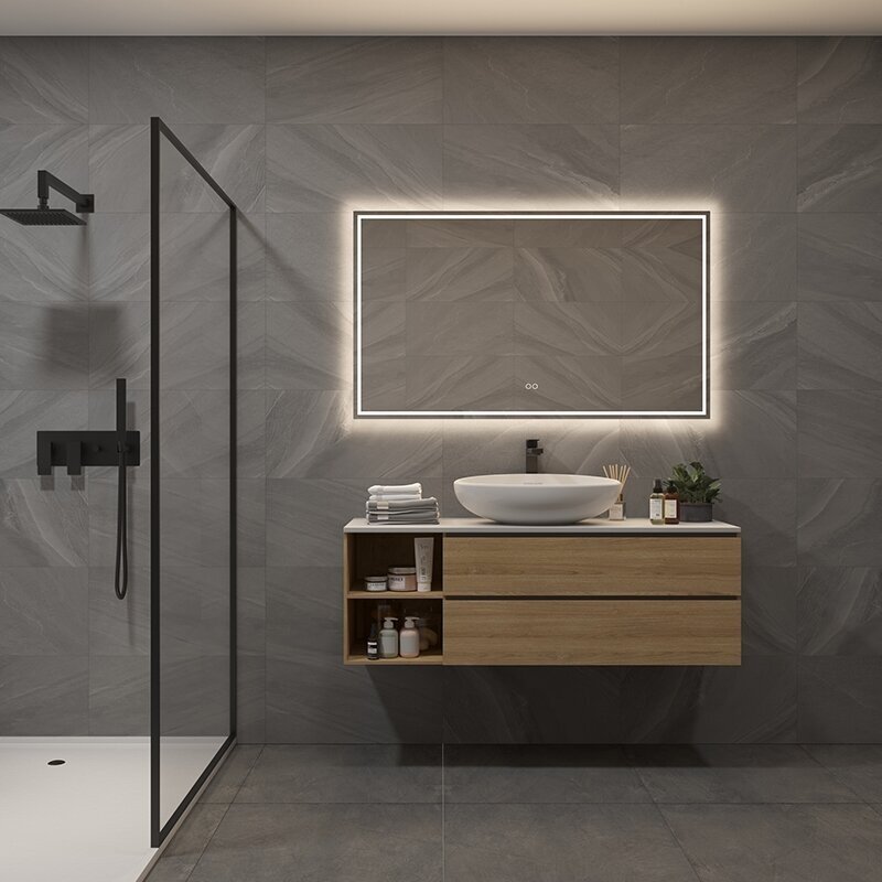 Frameless LED mirror 6040, with integrated demister Frameless LED mirror 6040, with integrated demister