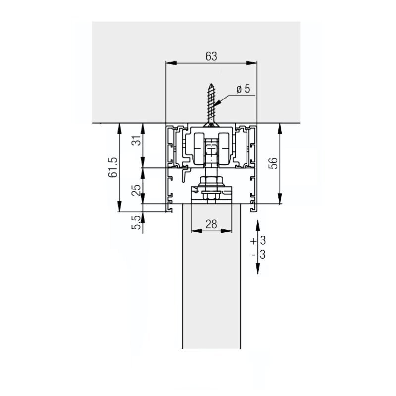 Single running top track for top mounting, for clip-on panel 1